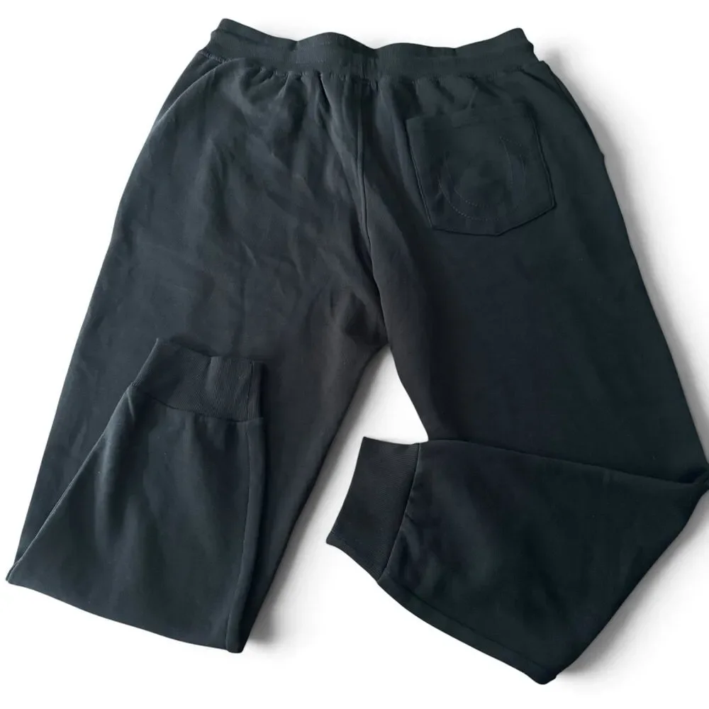 True Religion Buddha Joggers Men XL Black Logo Stitch Ankle Cuff Taper NWT